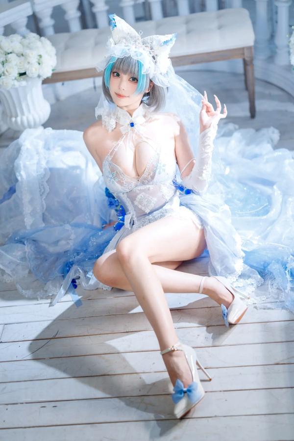    蜜汁猫裘 柴郡花嫁Cosplay高清美图，碧蓝航线角色扮演，唯美婚纱诱惑，演绎纯欲猫娘风情[125P]第88张图片