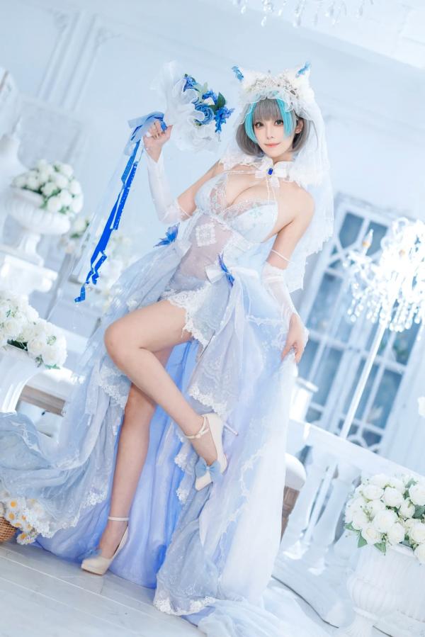    蜜汁猫裘 柴郡花嫁Cosplay高清美图，碧蓝航线角色扮演，唯美婚纱诱惑，演绎纯欲猫娘风情[125P]第90张图片