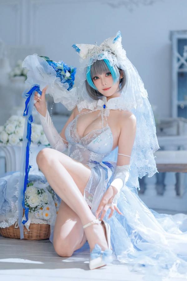    蜜汁猫裘 柴郡花嫁Cosplay高清美图，碧蓝航线角色扮演，唯美婚纱诱惑，演绎纯欲猫娘风情[125P]第91张图片