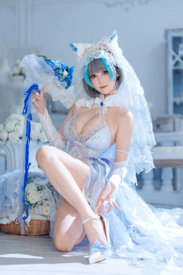    蜜汁猫裘 柴郡花嫁Cosplay高清美图，碧蓝航线角色扮演，唯美婚纱诱惑，演绎纯欲猫娘风情[125P]第92张图片