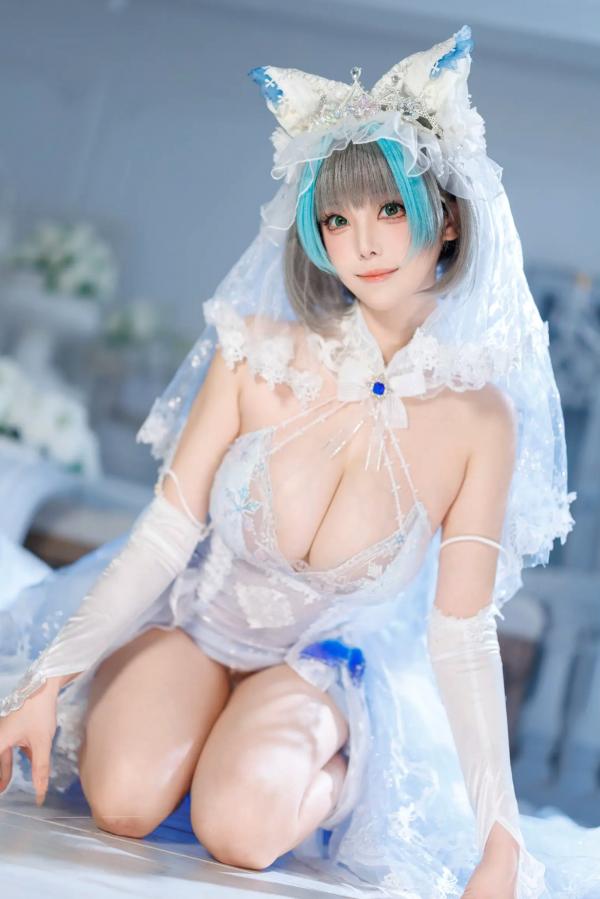    蜜汁猫裘 柴郡花嫁Cosplay高清美图，碧蓝航线角色扮演，唯美婚纱诱惑，演绎纯欲猫娘风情[125P]第93张图片
