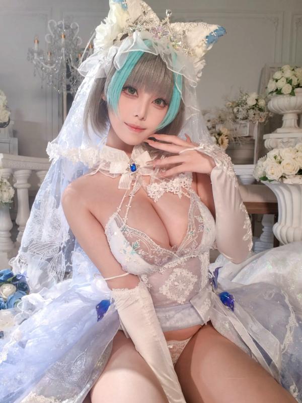    蜜汁猫裘 柴郡花嫁Cosplay高清美图，碧蓝航线角色扮演，唯美婚纱诱惑，演绎纯欲猫娘风情[125P]第98张图片