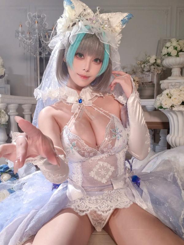   蜜汁猫裘 柴郡花嫁Cosplay高清美图，碧蓝航线角色扮演，唯美婚纱诱惑，演绎纯欲猫娘风情[125P]第102张图片