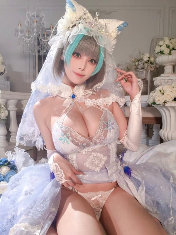    蜜汁猫裘 柴郡花嫁Cosplay高清美图，碧蓝航线角色扮演，唯美婚纱诱惑，演绎纯欲猫娘风情[125P]第105张图片