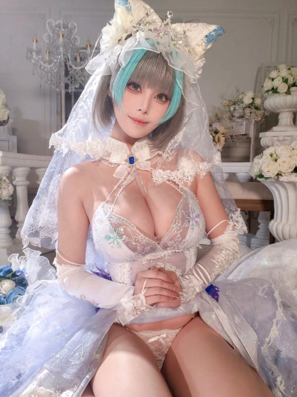    蜜汁猫裘 柴郡花嫁Cosplay高清美图，碧蓝航线角色扮演，唯美婚纱诱惑，演绎纯欲猫娘风情[125P]第118张图片