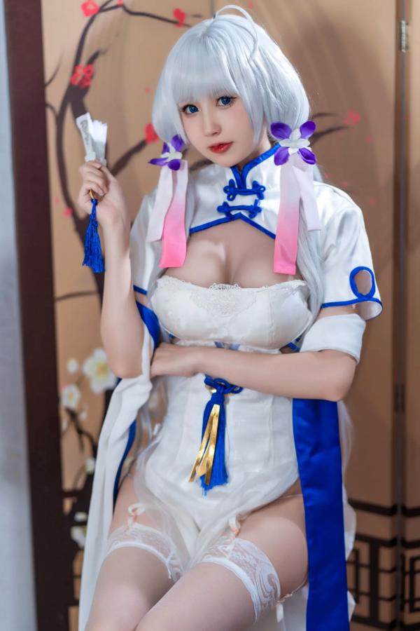    西园寺南歌《碧蓝航线》光辉角色扮演，白色性感旗袍妩媚动人，傲人身材极品私房写真[24P]第7张图片