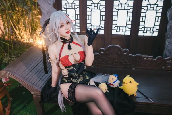    Zyra秋 碧蓝航线埃吉尔COS写真：古风旗袍黑丝诱惑，深度还原经典角色[63P]第6张图片