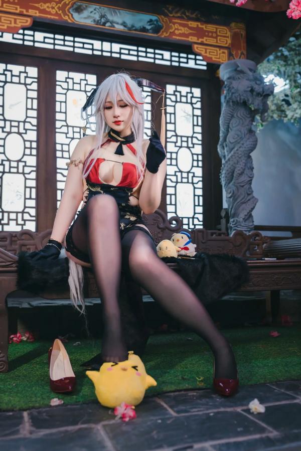    Zyra秋 碧蓝航线埃吉尔COS写真：古风旗袍黑丝诱惑，深度还原经典角色[63P]第13张图片