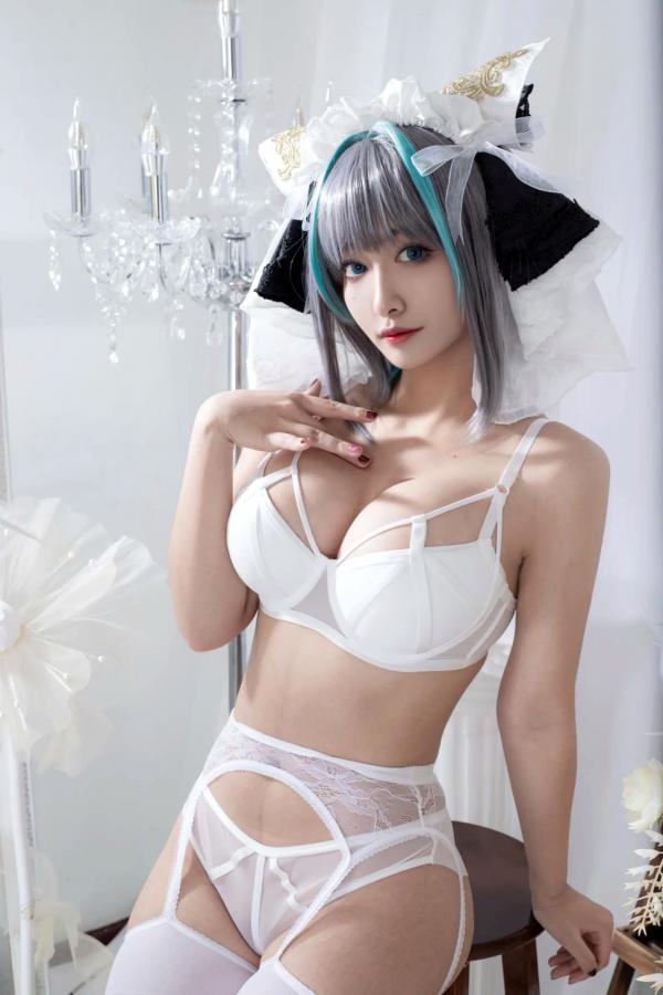    洛璃LoLiSAMA碧蓝航线柴郡COS：清纯与性感并存，纯白内衣演绎室内唯美私房写真[66P]第33张图片