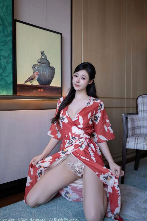    XiuRen秀人网-9270-小逗逗-红色印花和服诱惑，钻石链装饰私房大尺度美图，绝美身姿性感唯美写真第5张图片