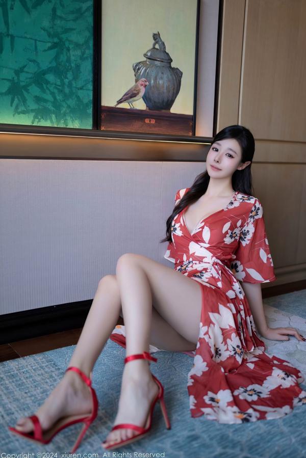    XiuRen秀人网-9270-小逗逗-红色印花和服诱惑，钻石链装饰私房大尺度美图，绝美身姿性感唯美写真第6张图片