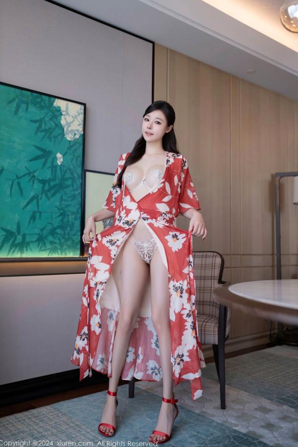    XiuRen秀人网-9270-小逗逗-红色印花和服诱惑，钻石链装饰私房大尺度美图，绝美身姿性感唯美写真第14张图片