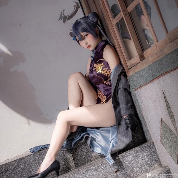    Fantasy-Factory-小丁Ding《蔚蓝档案》妃咲Cosplay，冷艳御姐旗袍街拍，山海经统帅的霸气与性感造型展示第40张图片