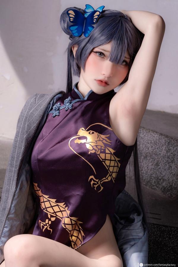    Fantasy-Factory-小丁Ding《蔚蓝档案》妃咲Cosplay，冷艳御姐旗袍街拍，山海经统帅的霸气与性感造型展示第45张图片