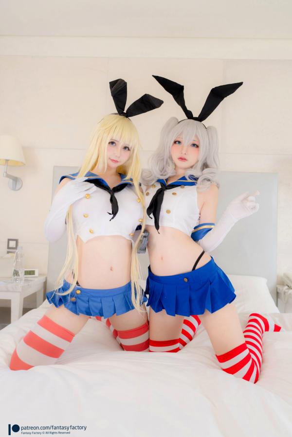    Fantasy-Factory-小丁Ding-鹿岛与岛风Cosplay大尺度特辑-性感兔女郎与水手服诱惑-Kashima＆Shimakaze-With-Rinka-2021.11第1张图片