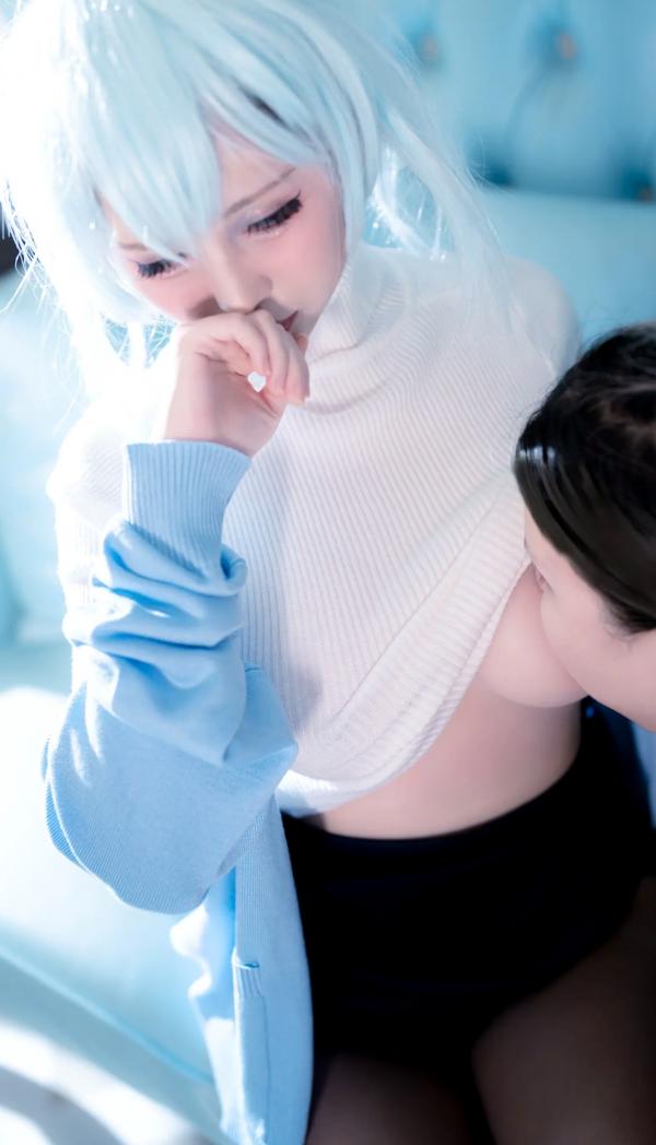    上杉绘梨落 - 雪女角色扮演浴室高清写真，蓝发黑丝高跟尽显诱惑私房魅力 [48P]第9张图片