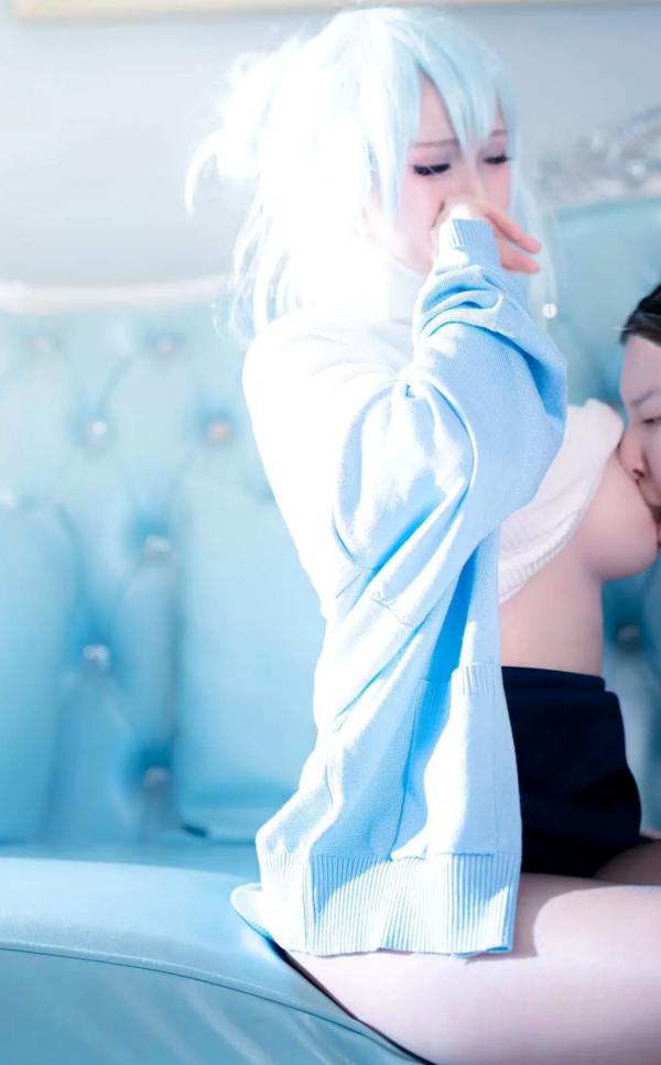    上杉绘梨落 - 雪女角色扮演浴室高清写真，蓝发黑丝高跟尽显诱惑私房魅力 [48P]第26张图片