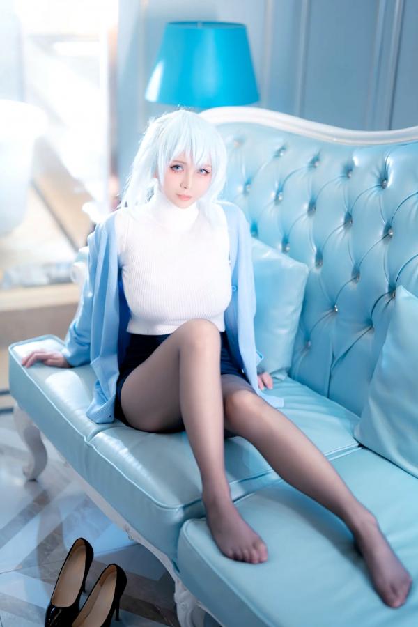    上杉绘梨落 - 雪女角色扮演浴室高清写真，蓝发黑丝高跟尽显诱惑私房魅力 [48P]第28张图片