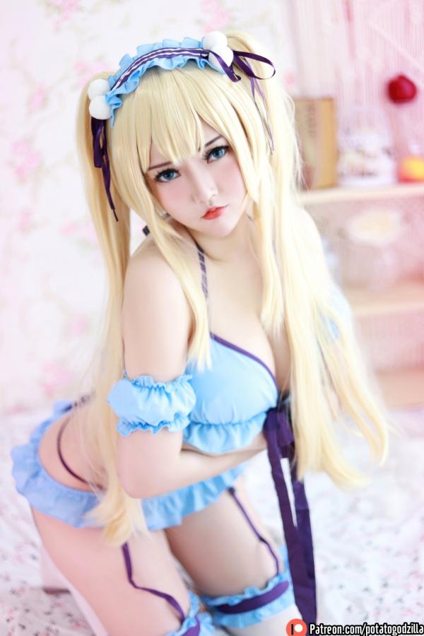    Potato-Godzilla出品：英梨梨Cosplay超大尺度私房照，蓝白蕾丝甜美诱惑，极致身材尽显，二次元美少女角色扮演视觉盛宴第57张图片