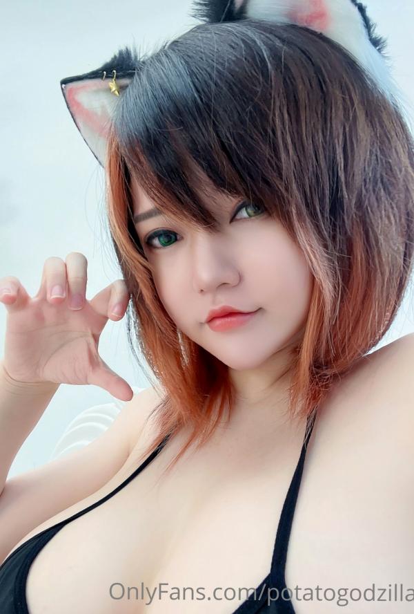    Potato-Godzilla性感私房照：黑猫耳比基尼诱惑，童颜巨乳尽显极致曲线，火辣猫娘在线撩人第15张图片