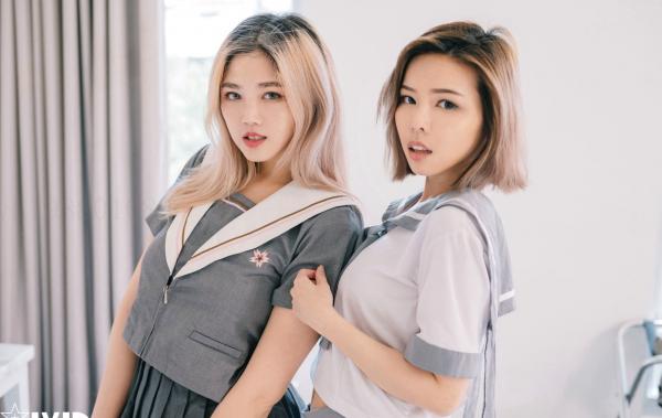    JVID-夏语芯与韩夏恩-色色的女高中生-清纯校服诱惑-卧室私房闺蜜写真第8张图片