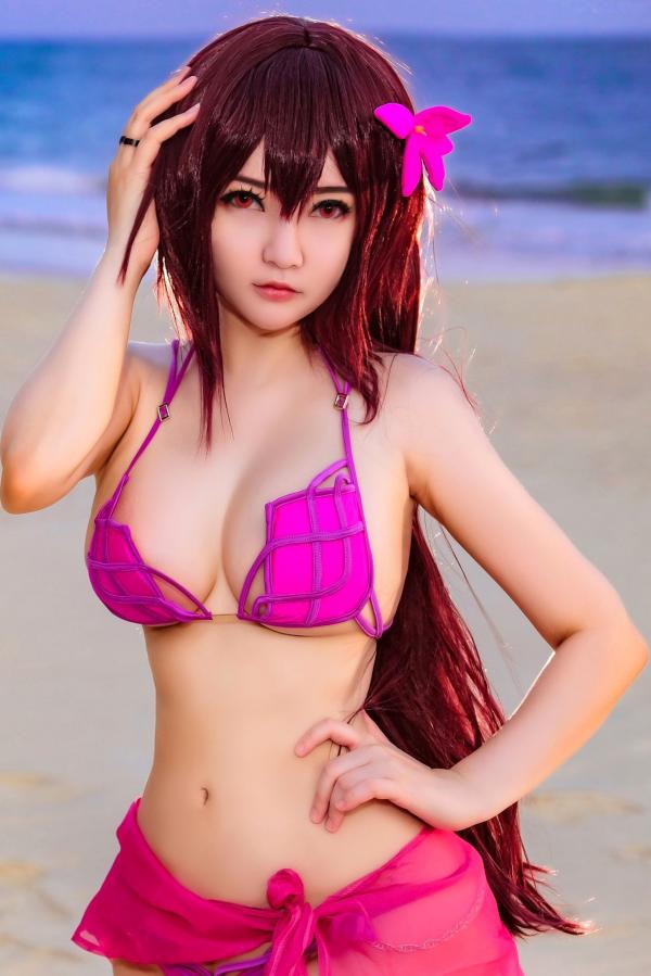    Potato-Godzilla 斯卡哈泳装COSPLAY：海滩比基尼写真，尽显冷艳气质与傲人曲线第3张图片