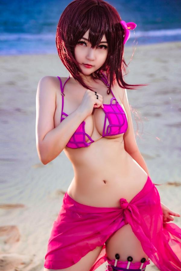    Potato-Godzilla 斯卡哈泳装COSPLAY：海滩比基尼写真，尽显冷艳气质与傲人曲线第6张图片