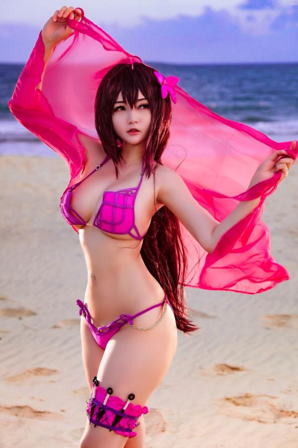    Potato-Godzilla 斯卡哈泳装COSPLAY：海滩比基尼写真，尽显冷艳气质与傲人曲线第12张图片