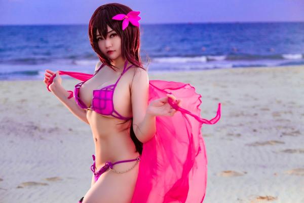    Potato-Godzilla 斯卡哈泳装COSPLAY：海滩比基尼写真，尽显冷艳气质与傲人曲线第13张图片