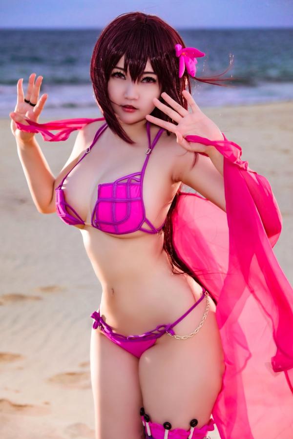    Potato-Godzilla 斯卡哈泳装COSPLAY：海滩比基尼写真，尽显冷艳气质与傲人曲线第16张图片