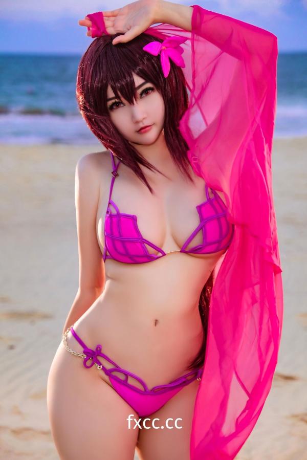    Potato-Godzilla 斯卡哈泳装COSPLAY：海滩比基尼写真，尽显冷艳气质与傲人曲线第18张图片