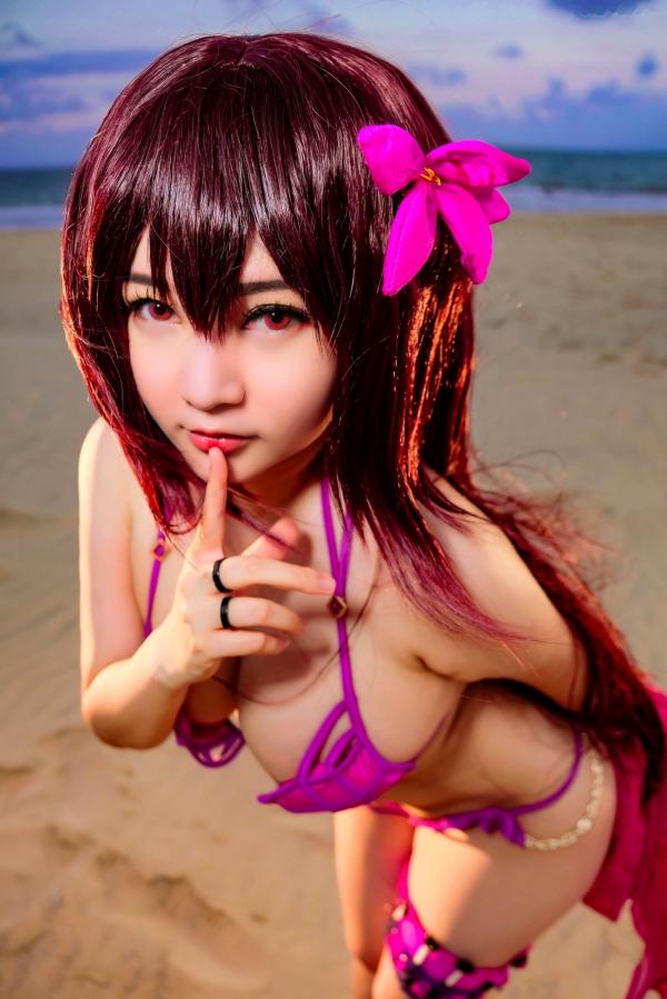   Potato-Godzilla 斯卡哈泳装COSPLAY：海滩比基尼写真，尽显冷艳气质与傲人曲线第19张图片