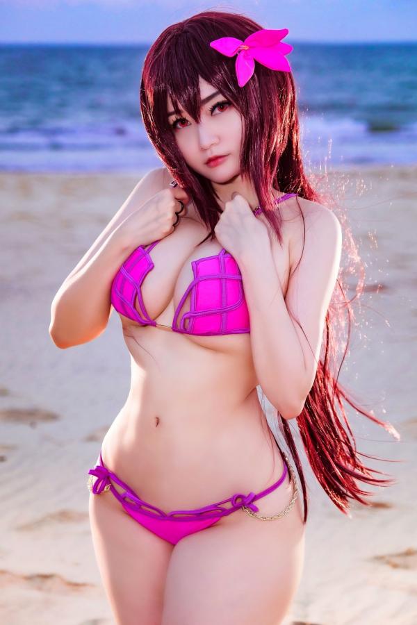   Potato-Godzilla 斯卡哈泳装COSPLAY：海滩比基尼写真，尽显冷艳气质与傲人曲线第22张图片