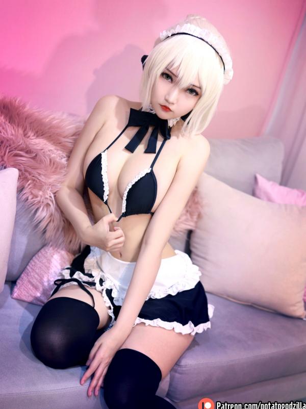    Potato-Godzilla-Saber性感女仆装Cosplay，私房诱惑系列，极致还原与美感并存第34张图片