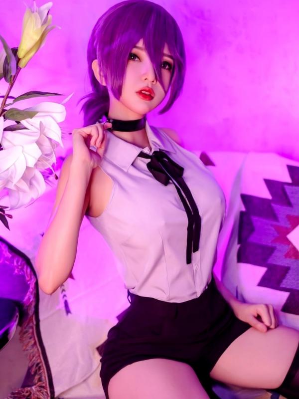    Potato-Godzilla-Reze动漫蕾塞Cosplay私房照：冷艳紫光氛围下的绝对领域与极致性感诱惑第6张图片