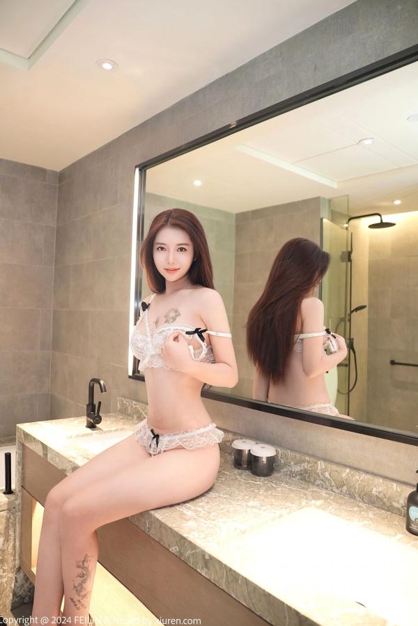    FeiLin嗲囡囡-沐娜娜：白色蕾丝内衣私房写真，浴室里的极致诱惑与性感身姿第22张图片
