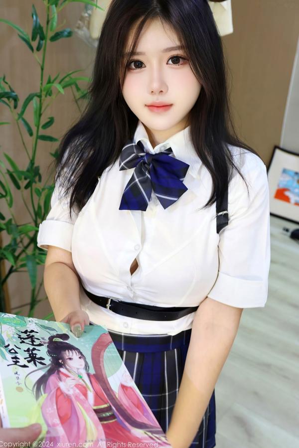    XiuRen秀人网Vol.8637-小薯条nienie-图书馆学妹制服诱惑-白衬衫格子裙黑丝大尺度私房-2024.05.31第34张图片