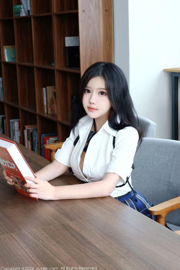    XiuRen秀人网Vol.8637-小薯条nienie-图书馆学妹制服诱惑-白衬衫格子裙黑丝大尺度私房-2024.05.31第38张图片