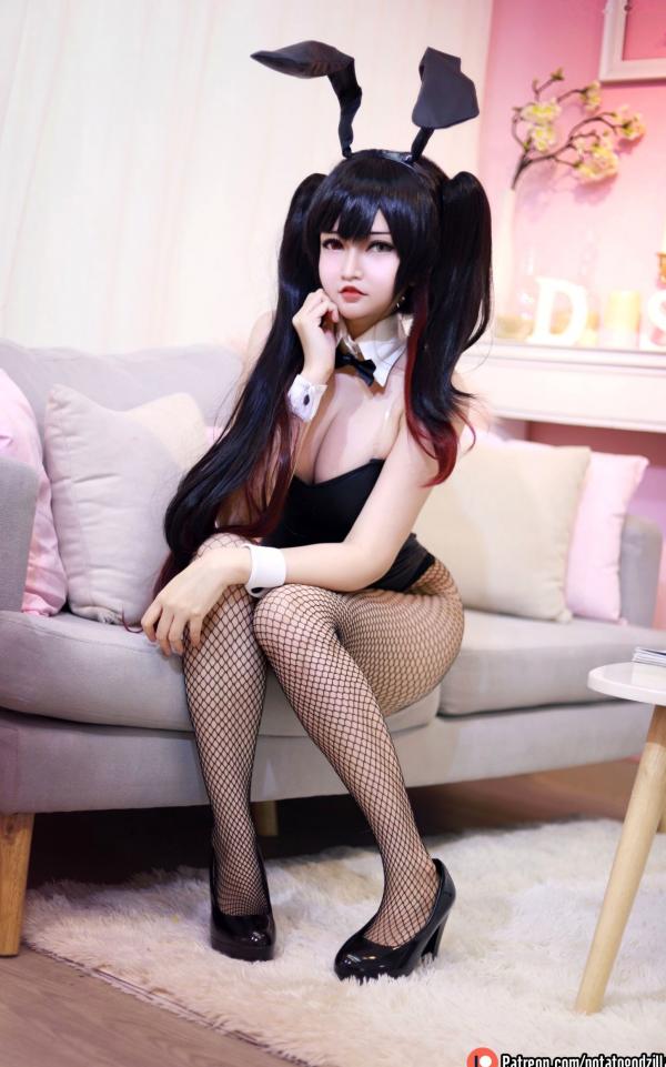    Potato-Godzilla-Kurumi-Tokisaki-Bunny-Girl：高颜值时崎狂三兔女郎角色扮演，性感黑丝诱惑写真第4张图片