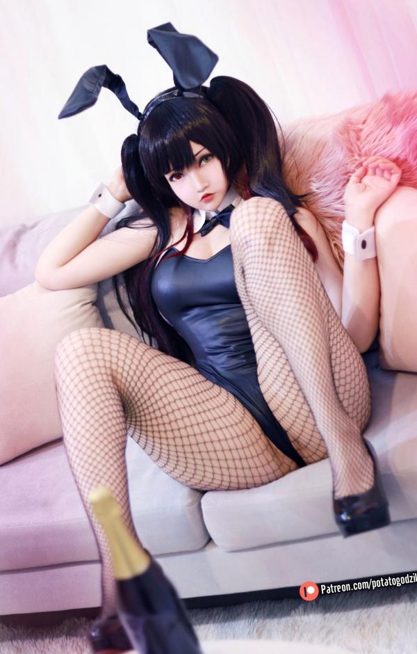    Potato-Godzilla-Kurumi-Tokisaki-Bunny-Girl：高颜值时崎狂三兔女郎角色扮演，性感黑丝诱惑写真第12张图片