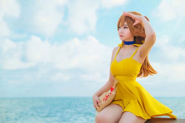    [Potato-Godzilla] 明日香Cosplay海边写真：亮黄色连衣裙夏日度假风，元气少女的清纯与性感诱惑，动漫角色扮演摄影作品第5张图片