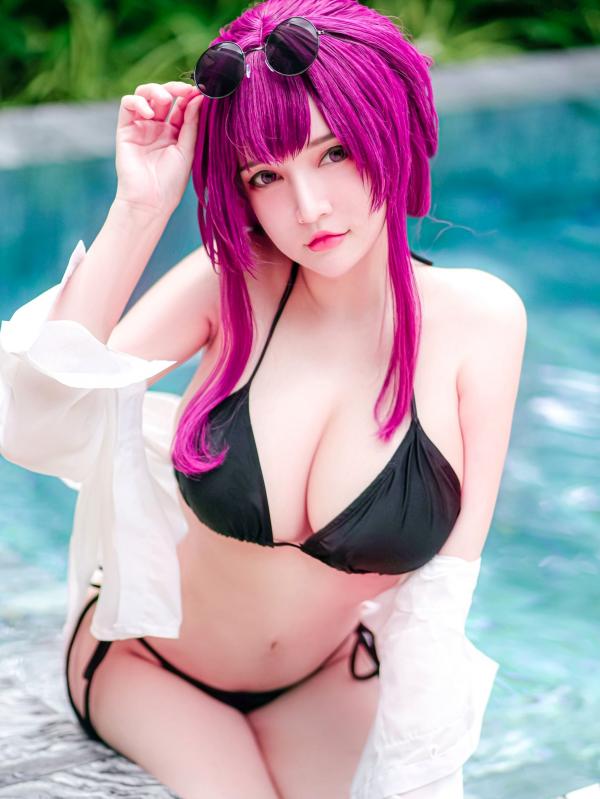   Potato-Godzilla版卡芙卡泳装Cosplay：崩坏星穹铁道角色扮演性感湿身泳池写真第1张图片