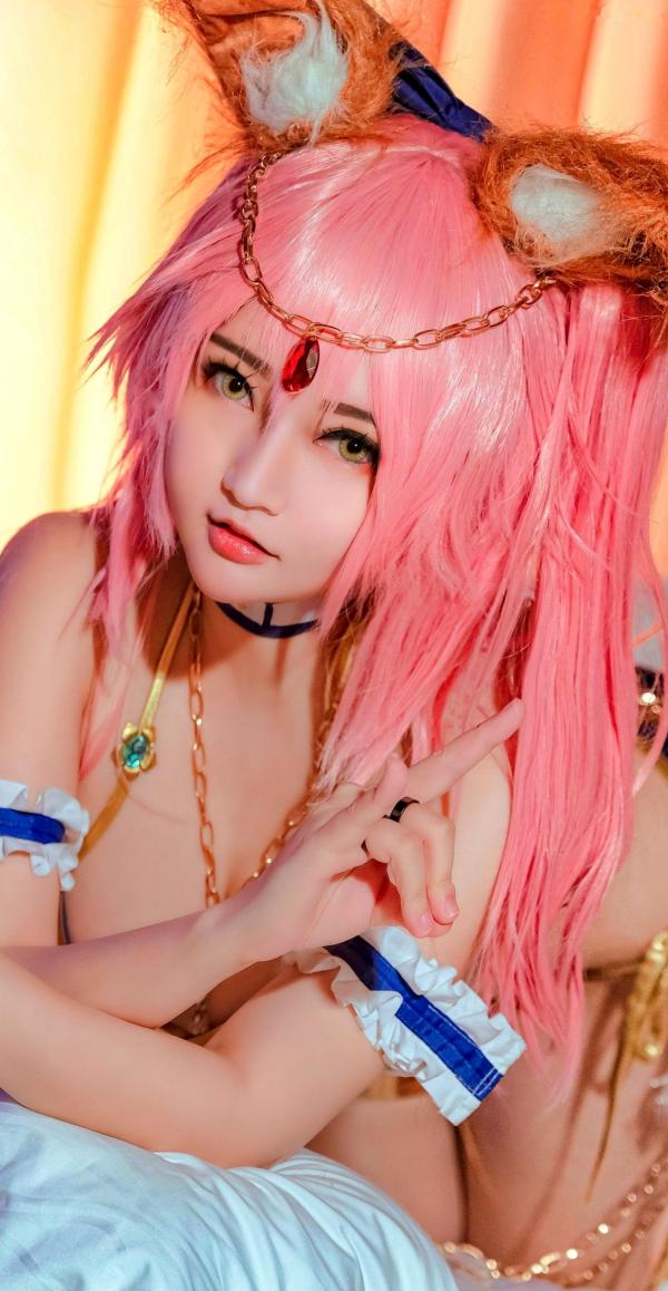    Potato-Godzilla-Tamamo-No-Mae-FGO二次元精美Cosplay私房照：粉色兽耳动漫少女性感比基尼诱惑大尺度写真第7张图片