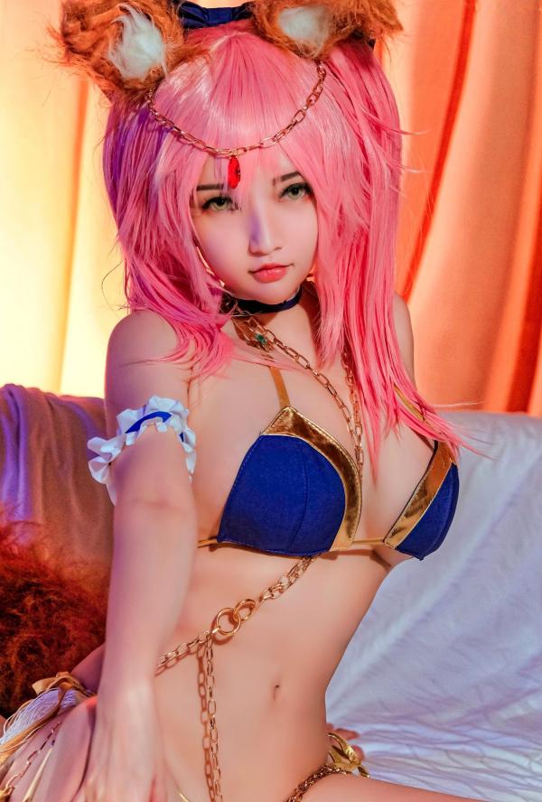    Potato-Godzilla-Tamamo-No-Mae-FGO二次元精美Cosplay私房照：粉色兽耳动漫少女性感比基尼诱惑大尺度写真第14张图片