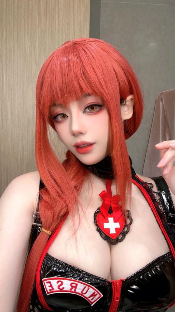    九言 - Nurse Makima 性感护士角色扮演，漆皮制服诱惑与动漫女神的极致碰撞 [35P]第4张图片