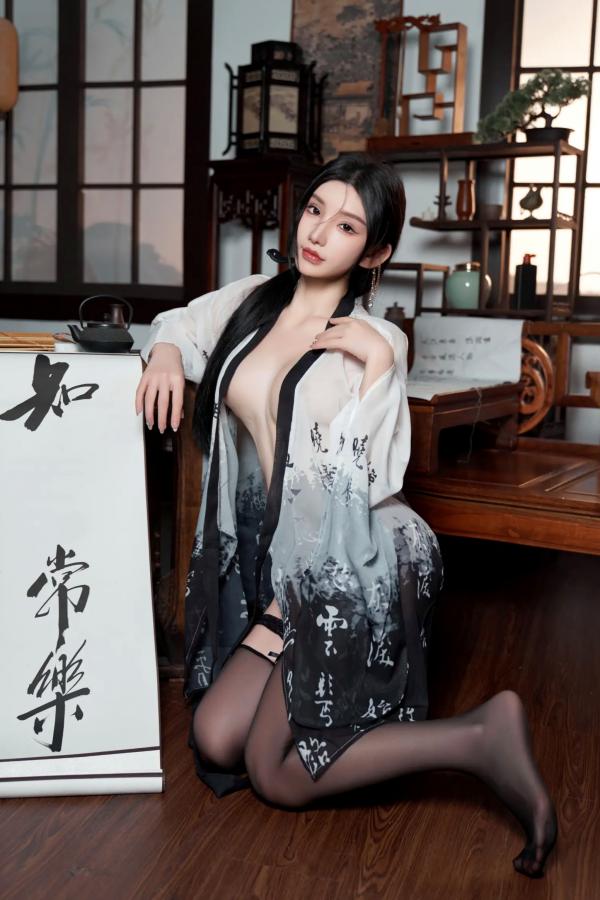    周于希 - 古风书房私房写真，改良汉服搭配丝袜诱惑，极致展现古典与现代性感美第3张图片