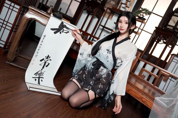   周于希 - 古风书房私房写真，改良汉服搭配丝袜诱惑，极致展现古典与现代性感美第27张图片