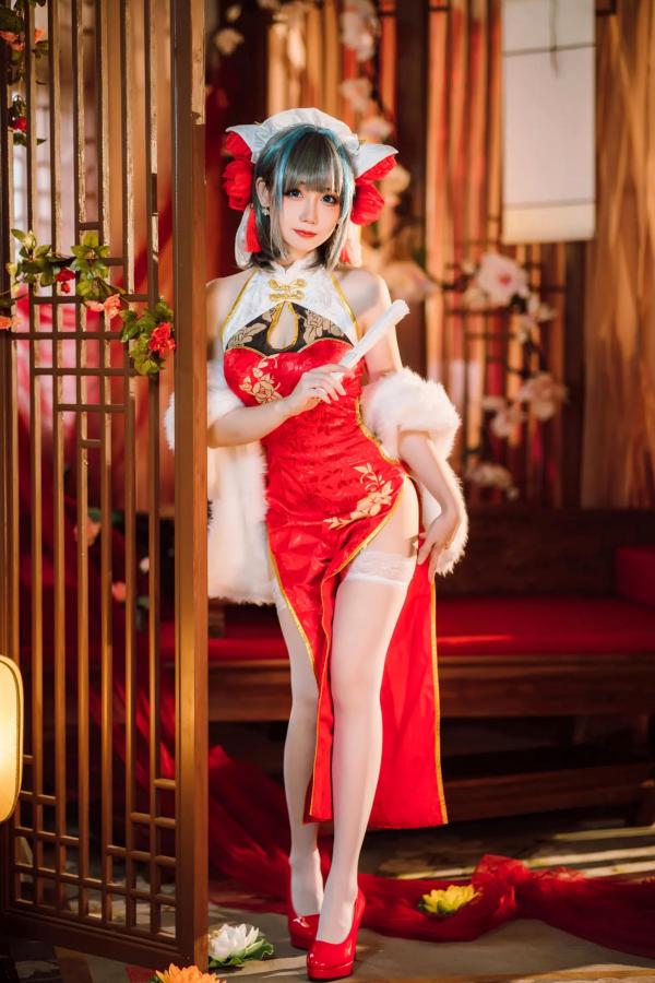    焖焖碳 - 碧蓝航线柴郡旗袍古典丝袜装，绝美角色扮演，复古风情下的性感演绎 [29P]第19张图片