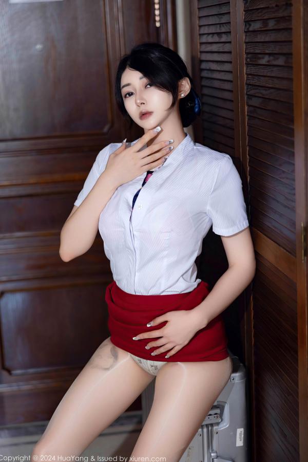    HuaYang花漾-605-凯竹Quinn-空姐制服诱惑系列，白衬衫红短裙配丝袜高跟，展现职场女神的性感魅力，演绎极致大尺度私房写真第13张图片