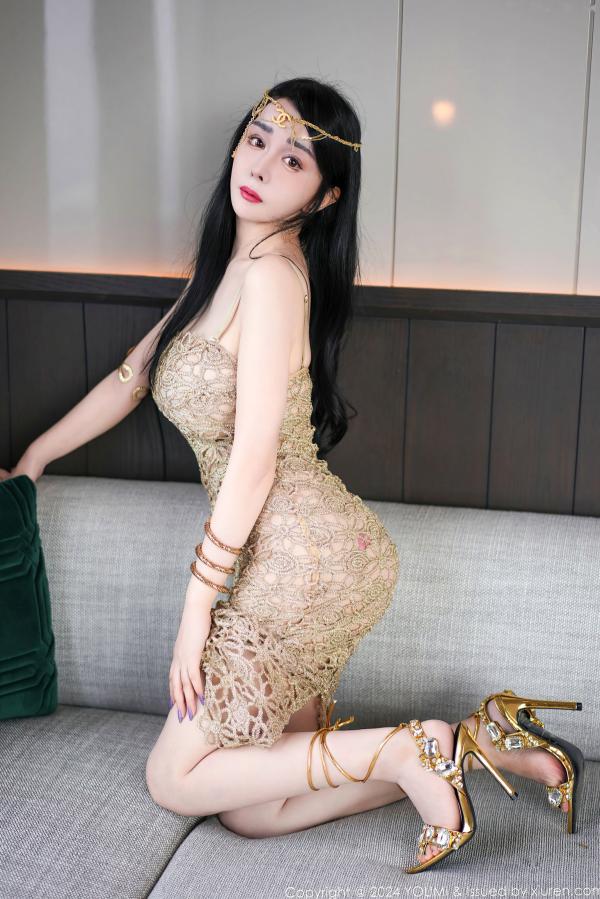    YouMi尤蜜荟-1091-允爾：金色蕾丝异域风情，轻纱朦胧艺术感，极致性感曲线，绝美私房大片第4张图片